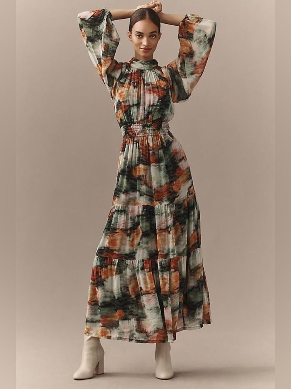 Anthropologie Somerset Maxi Dress, Long Sleeve Mockneck Chiffon Dress, XXS, NWT
